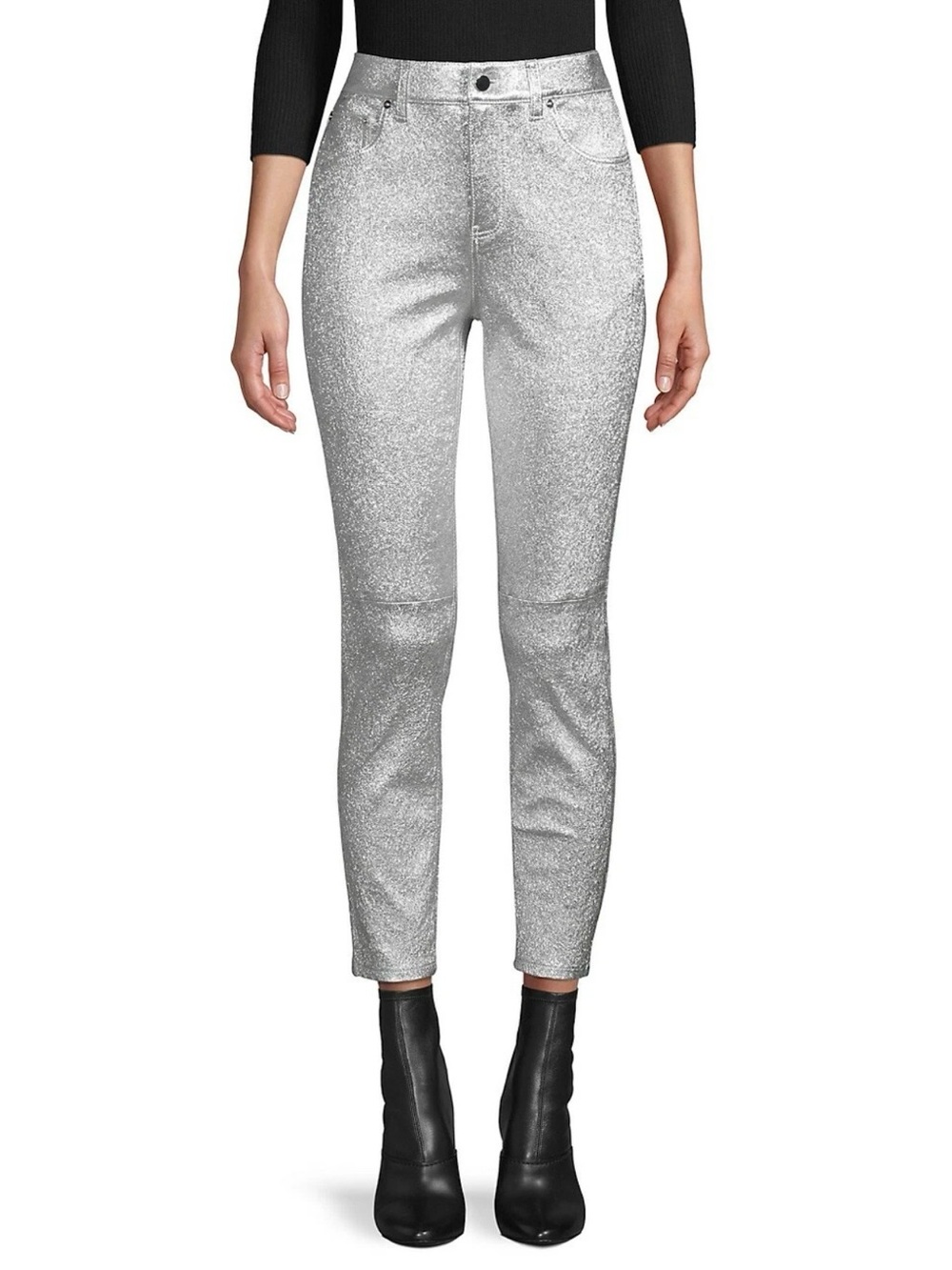 Derek Lam silver metallic high-waisted jeans Size 12 #glamour #highwaisted #meta